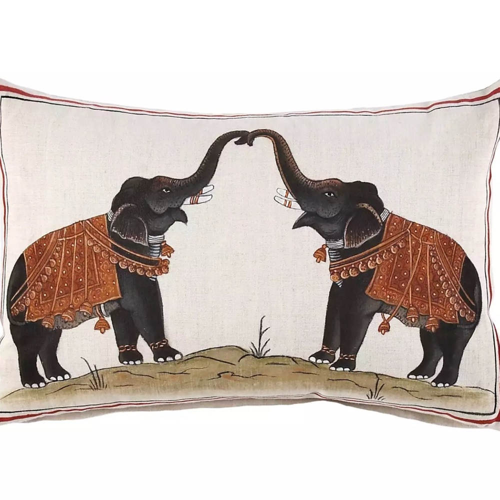 John Robshaw Two Elephants Hand Painted Pillow